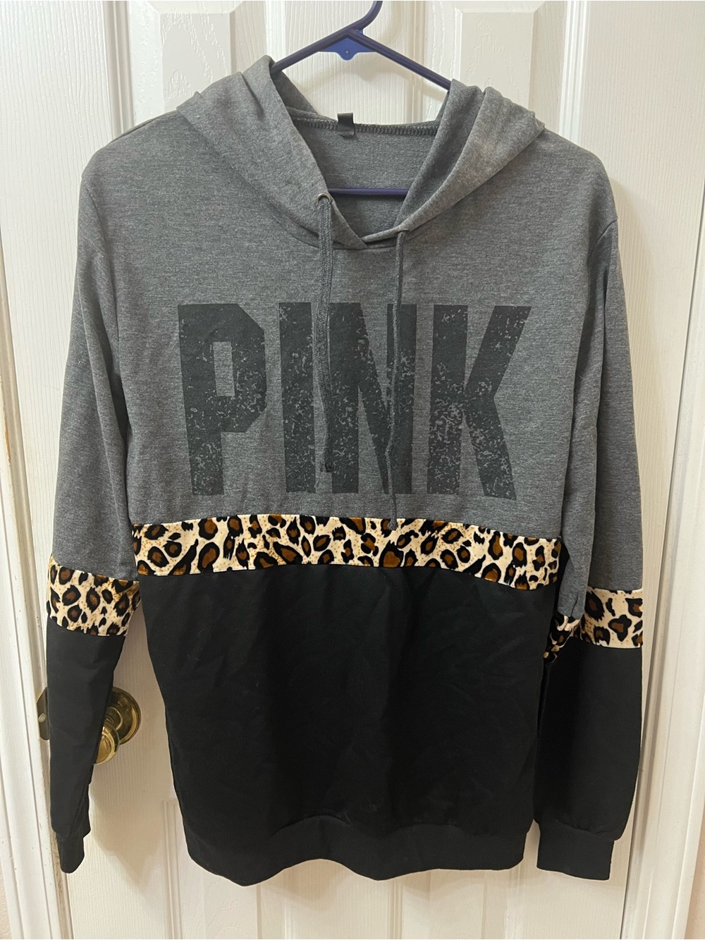 PINK by Victoria's Secret Gray & Black Hoodie with Leopard Trim